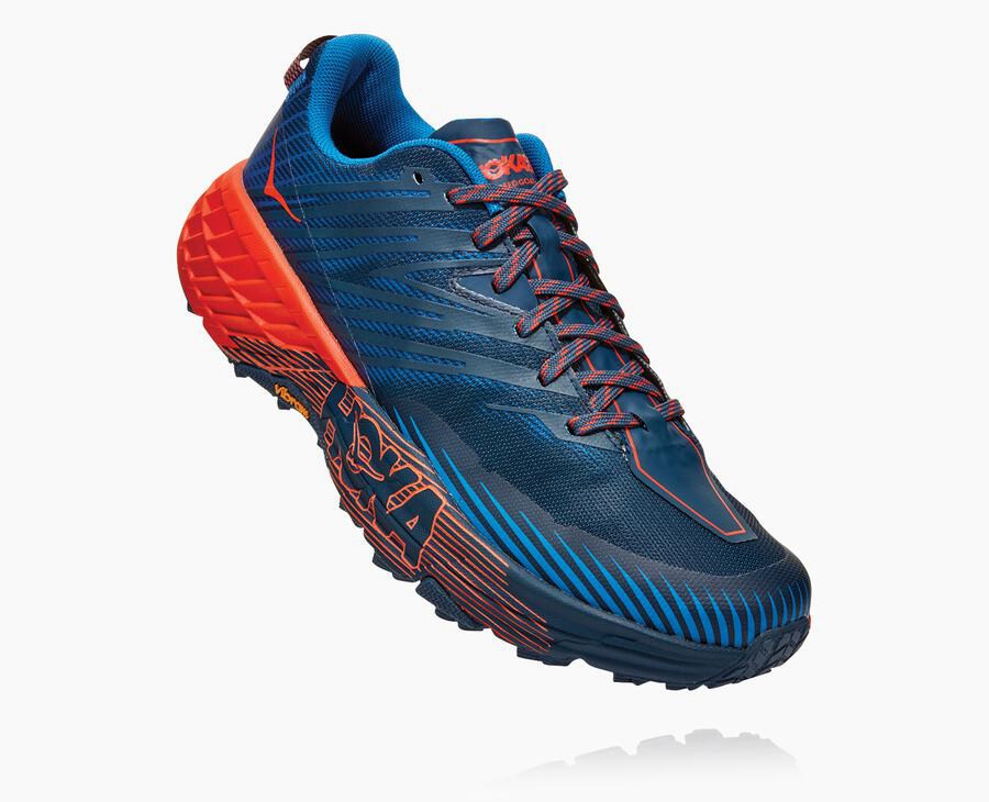 Hoka One One Mens Trail Shoes - Speedgoat 4 - Blue/Red - NVWS79021